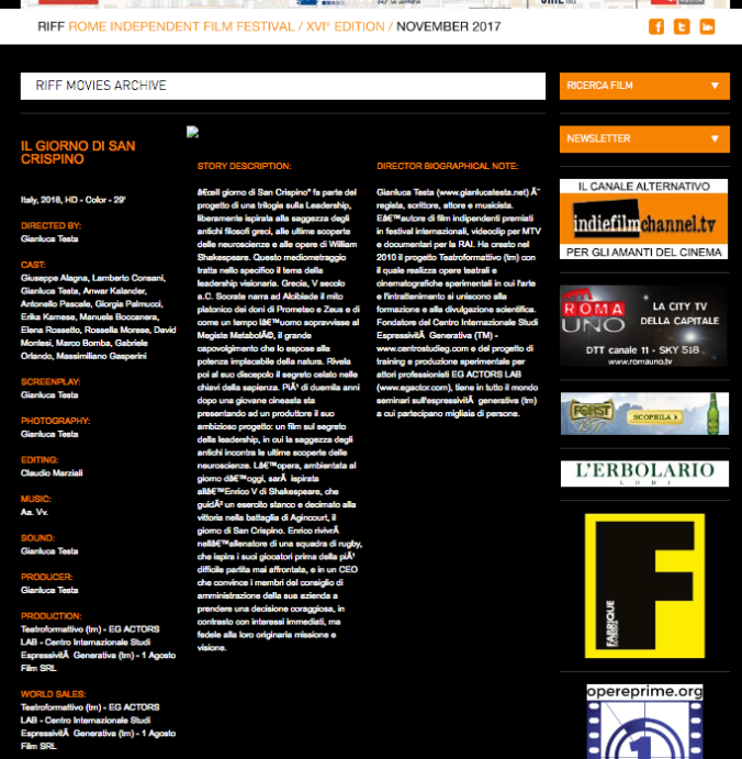 Il giorno di san crispino RIFF