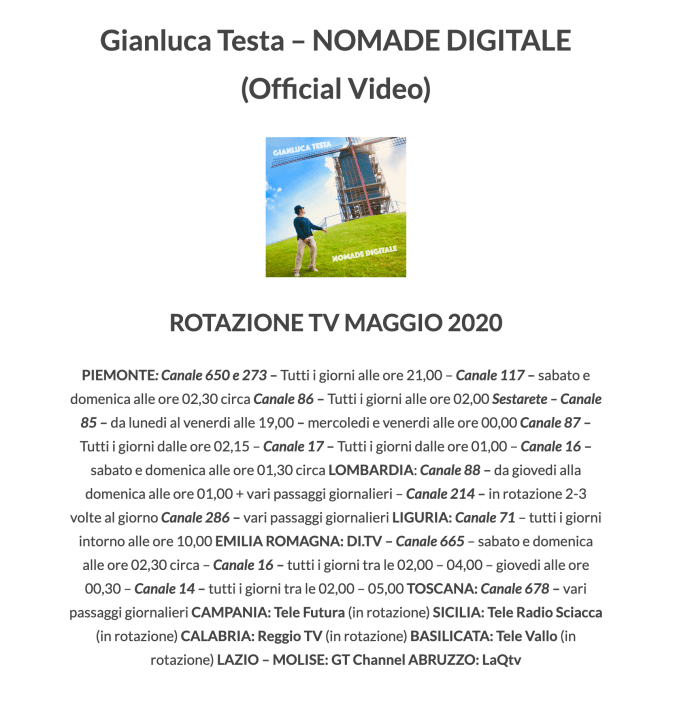 NOMADE DIGITALE rotazione tv maggio 2020